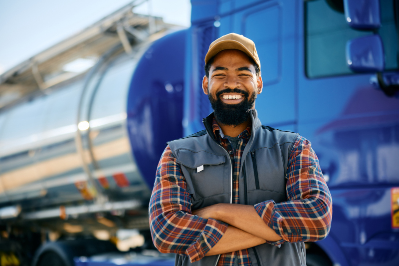 Owner-operator in the cab of a semi truck